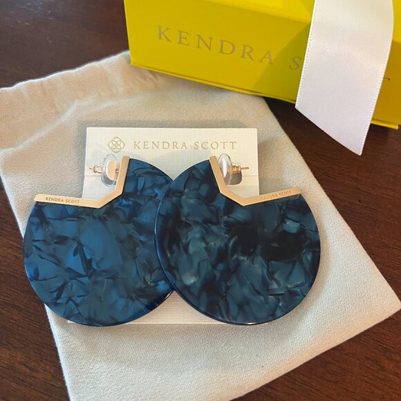 Kendra Scott Kai Rose Gold Hoop Earrings In Navy Blue Acetate - Picture 1 of 4